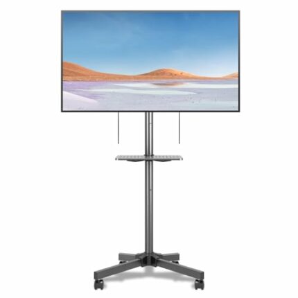 suptek TV Stand on Wheels, Mobile Tall TV Stand with Shelf for Most 21-60 inch Flat Curved TVs, Portable TV Stand Holds up to 35kg, High TV Cart