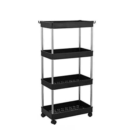 ROSEBEAR 4 Tier Slim Storage Cart with Wheels Rolling Utility Cart for Bathroom Kitchen Narrow Places,35 x 12 x 83CM
