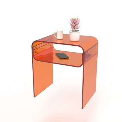 Cutora Orange Acrylic End Table, 2 Tiers Bedside Table 15.7" L x 11.8" W x 17.7" H Side Table Nightstand for Bedroom Coffee Table for Living Room