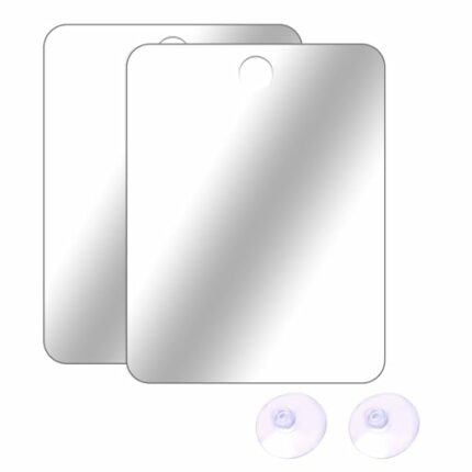 2 Pcs Shatterproof Fogless Shower Mirror, 7" x 5" Large Fog-Free Mirror For Shaving Makeup Unbreakable Deluxe Plexiglass Anit-Fog Shower Mirror f