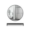 Albriya R8080BK-1 Large Round Black Metal Mirror 32 inch with Floating Shelf - Large Wall Mounted Circle Mirror Matte Black Frame - for Bathroom,