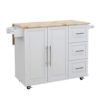 UXZDX Kitchen Island Cart On Wheels,Rolling Kitchen Cart With Solid Wood Countertop And Spice Rack, Rolling Kitchen
