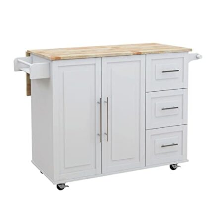 BybAgs Shelfe Kitchen Island Cart on Wheels Rolling Kitchen Cart with Solid Countertop and Spice Rack Rolling Kitchen/Wit/1Pcs