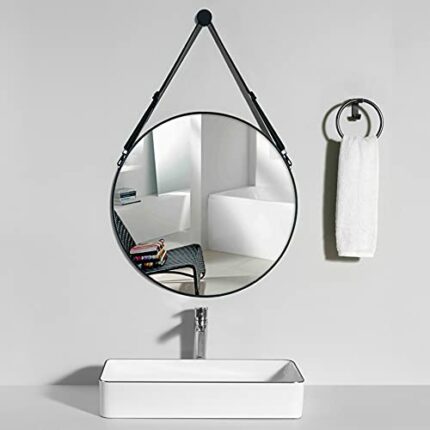Warmiehomy Round Wall Mirror Bathroom Mirror Makeup Dressing Mirror Framed Mirror Hanging Hallway Mirror for Bath Living Room Bedroom (Black / ⌀7