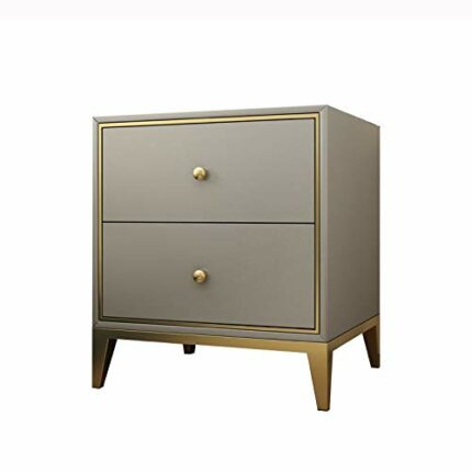 N/A Solid Wood Bedside Table Simple and Leather Art Bedside Table, Double-drawing Design Bedside Table