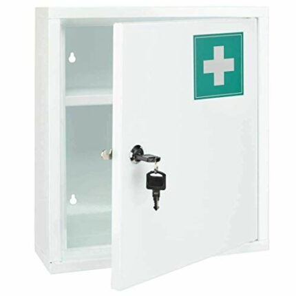 Homespired® Emergency First Aid Medical Cabinet Stainless Steel, Wall Mountable (Includes Mounting Screws), Lockable with 2 Keys, Sturdy Metal Co
