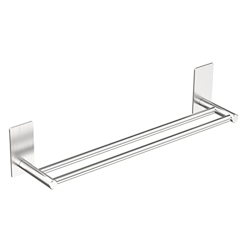 Towel Rail, No Drilling Bathroom Towel Rail Self Adhesive Wall Mounted Double Hand Towel Holder Made of 304 Brushed Stainless Steel for Bathroom