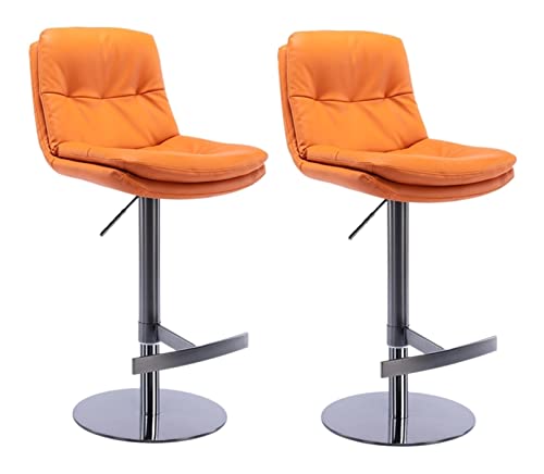 Orange Swivel Bar Chair Set of 2 with Back Counter Height Adjustable Kitchen Island Barstools Titanium Black Brushed Stainless Steel Nappa Leathe