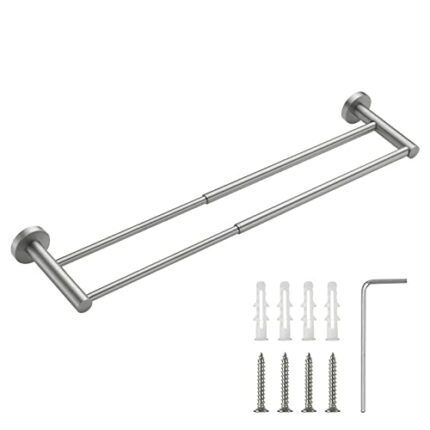 Adjustable Double Towel Rail Wall Mounted, Stainless 40-70 cm Adjustable Towel Rack with Screws, Retractable Double Towel Bar for Bathroom Kitche