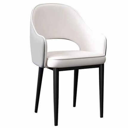 RILOOP Armchairs Leather Kitchen Dining Chairs with Ergonomic Armrests Backrest and Metal Legs for Home Restaurant/White+Gray/Black Leg
