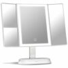 Fancii Large Makeup Mirror with Natural LED Lights, Lighted Trifold Vanity Mirror with 5x & 7x Magnifications - Dimmable Lights, Touch Screen, Co