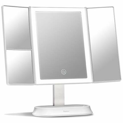 Fancii Large Makeup Mirror with Natural LED Lights, Lighted Trifold Vanity Mirror with 5x & 7x Magnifications - Dimmable Lights, Touch Screen, Co