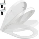 Toilet Seat Soft Close, Toilet Seats with Quick Release for Easy Clean, Easy Top Fixing with Adjustable Hinges, Anti-Slip Standard White D Shape