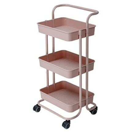 YXBDN 3 Layer Storage Rack Kitchen Trolley Movable Shelf Home Furniture Organizer with Wheels Narrow Cabinet (Color : Pink, Size : 88 * 42 * 37cm