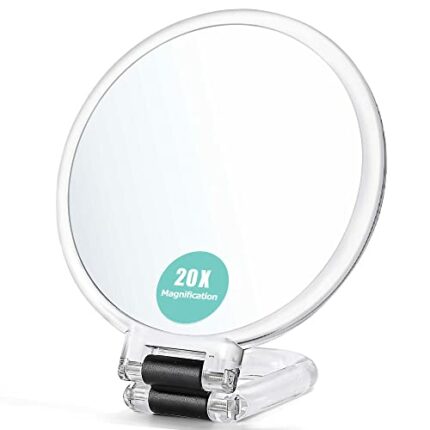 B Beauty Planet 20X Magnifying Handheld Mirror,Travel Folding Hand Held Mirror,Double Sided Pedestal Makeup Mirror with 1/20X Magnification,Clear