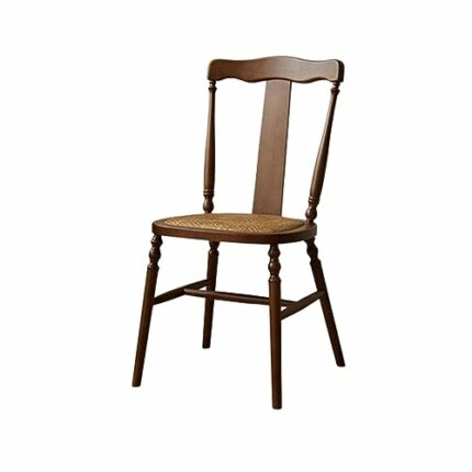 LUKEO Dining Chair Solid Wood Dining Stool Retro Furniture Rattan Sitting Surface Curved Backrest