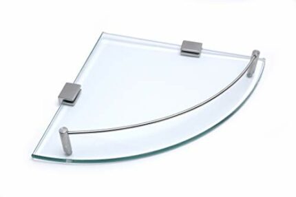 BSM Marketing 250mm x 250mm (10”x10” approx.) 8mm Thick Toughened Safety Glass Corner Shelf With Stainless Steel Rail And Wall Brackets Bathroom