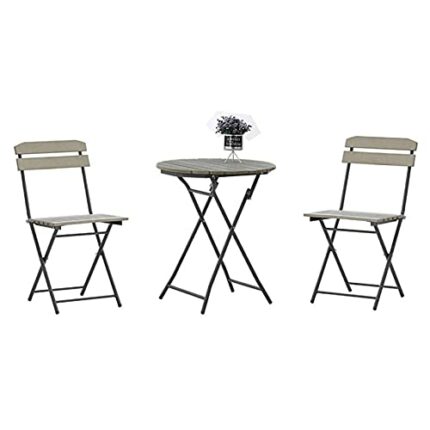 Sijux Indoor/Outdoor 3Pc Iron Folding Set, Foldable Table And Chairs, 2 Chairs And 1 Table Cafe Garden Dining Set Folding Outdoor Tables,Gray