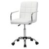 Height Adjustable Swivel Office Chair With Armrest,PU Leather Padded Computer Desk Chair for Home Office Study（White）