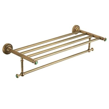 HIGOH Towel Racks,Bathroom Towel Rack Wall Mounted Towel Holder,All Copper Antique Bath Towel Rack,European Retro Towel Holder,Bathroom Hardware