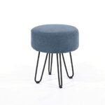 Core Products, Soft Furnishings Collection - Blue Fabric Upholstered Round Stool with Black Metal Legs