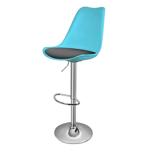 MoNiBloom Set of 2 Modern Blue PU Leather Bar Stools, Height Adjustable Plastic Barstools with Comfortable Cushion, 360° Swivel High Back Bar Cha