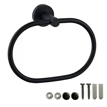 Stainless Steel Bath Towel Ring, Self Adhesive Wall Mounted Hanging Oval Black Towel Hanger, Bathroom Accessories, Oval Towel Ring Black Matte Fi