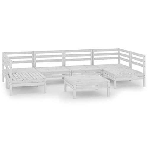 vidaXL Garden Lounge Set 7 Piece, Outdoor Lounge Set for Patio Balcony, Wooden Sofa Set with Coffee Table, Outdoor Sofa, White Solid Wood Pine