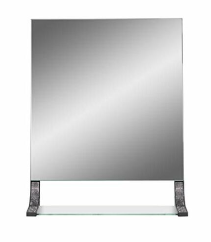 House & Homestyle Glimmer Bathroom Mirror with Shelf, Single Wall Mounted Mirror with Transparent Glass/Metal Storage Shelf, Sparkling Faux Cryst