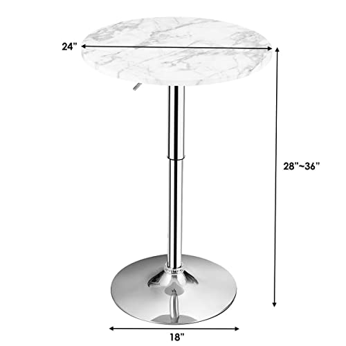 LEIGE 4PCS Round Pub Table Swivel Adjustable Bar Table w/Faux Marble Top
