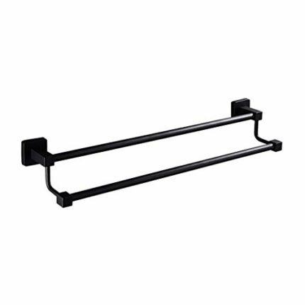 MIAOHY Bathroom Shelf Storage Towel Rack Wall Mounted Black Stainless Steel Towel Rail Punch Installation