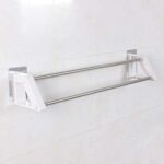 Towel Rack Double Towel Rail,Multi-Color Optional Punch-Free Easy To Install Bathroom Kitchen Rack Brown(Color:White)