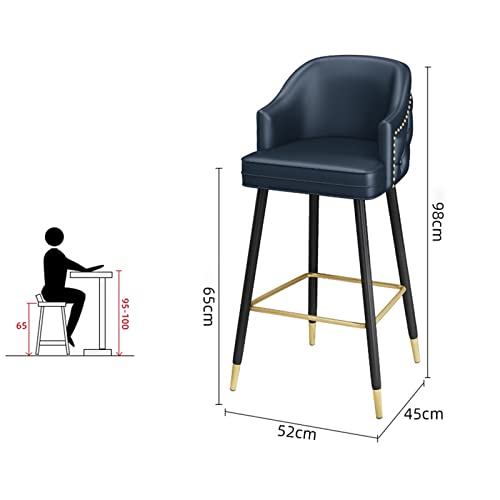 ADEADE 26 Inches Blue High Leather Bar Chairs Barstools Set of 2 Counter Height Upholstered with Nailheads and Gold Tipped Black Metal Legs, Leis
