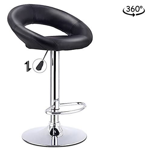 SDFGH Set of 2 Bar Stools Adjustable PU Leather Barstools Swivel Pub Chairs Black