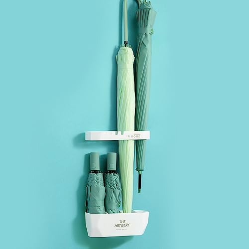 FNBK 2Pcs Wall Mounted Umbrella Holder Rack,Long and Short Umbrella Plastic Stand Rack,White