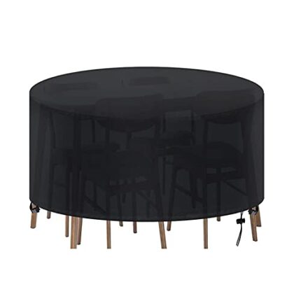LCGOD Garden Table Cover Round,Garden Furniture Covers Round Waterproof, Windproof, Anti-UV, 600D Oxford Protective Cover for 8-10 Seater Circula