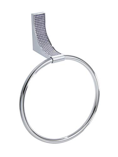 House & Homestyle Glimmer Chrome Bathroom Towel Ring, Wall Mounted Hand Towel Holder with Sparkling Faux Crystal Gems – Silver