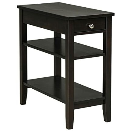 LIRUXUN 3-Tier Side End Table with Drawer Double Shelf Narrow Nightstand