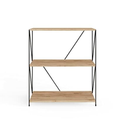 TAD TIMBER ART DESIGN UK Leyo 3 Tier Bookcase Display Bookshelf Industrial Style Metal Frame Bookcase Shelving Storage Rack Organizer Shelf Unit