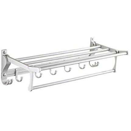 RSOCHS Bath Towel Rack Bathroom Shelves, Foldable Wall Mounted Double Towel Holder with Towel Bar