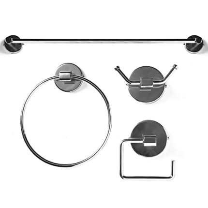 OurHouse Towel Rail Bathroom Accessory Set, Includes 4 Accessories – 3 Towel Rails and Toilet Roll Holder, Towel Racks and Toilet Paper Holder fo