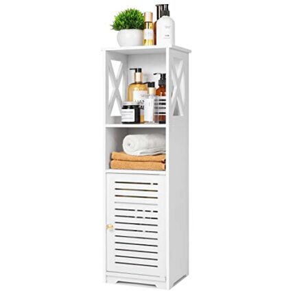 MOBPMO Bathroom Storage Cabinet, Small Waterproof Bathroom Cabinets Free Standing, Storage Unit Organizer Cabinets for Bedroom, Living Room, Whit