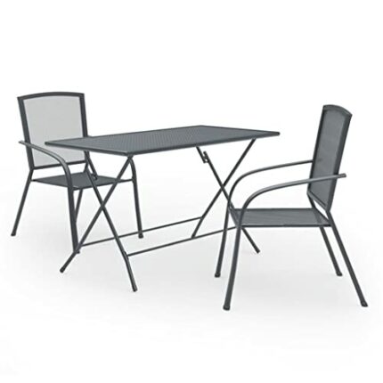 WODMB 3pcs/5pcs/7pcs Garden Dining Set Steel Anthracite Outdoor Furniture Set Deaks and Chairs (Color : 3pcs, Size : One size)