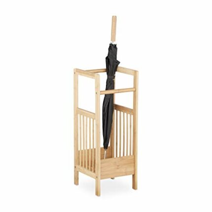 Relaxdays Bamboo Stand, Square, 2 Handles, HxWxD: ca 64 x 25 x 26.5 cm, Umbrella Holder, Natural Brown, 26.5 x 25 x 64 cm