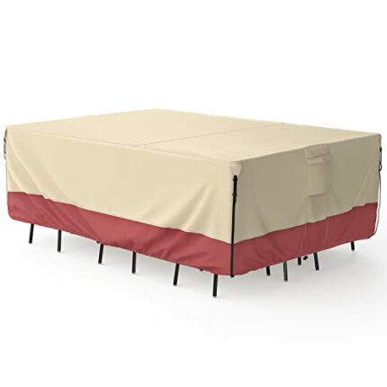 Outdoor Patio Dinner Table Cover U-COMSO, Rectangular Patio Table Cover, Waterproof Outdoor Table and Chair Set Cover with Padded Handles and Hem