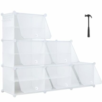 Sour Lemon Shoe Rack, 24 Pair Movable Shoe Storage Cabinet with Door, Shoe Cupboards, 6 Tier Dust-proof Shoe Storage Cabinet for All Kinds of Sho