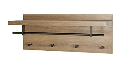 HAKU Möbel Wall coat rack, MDF, oak, black, W 75 x D 26 x H 30 cm