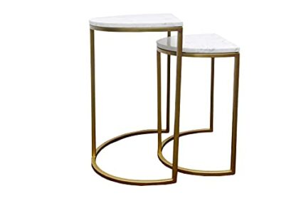 ASPECT Luxore Half Moon Nest of 2 Table, Marble, White/Gold, L 46x30x56(H), S 40x23x49(H) cm