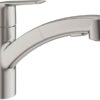 GROHE QUICKFIX Start - Kitchen Sink Tap Mixer with Pull-Out Dual Spray (Low Spout with 90° Swivel Area, 1-Hole Easy Install with Fast Fixation, R