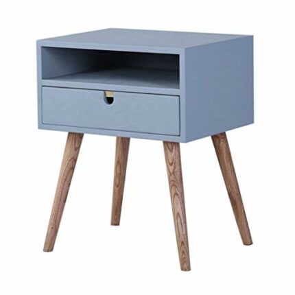 LUKEO Bedside table-Blue Sofa Side Table Snack End Table, End Side Table Nightstand with Storage Drawer Solid Wood Legs Living Room Bedroom Furni